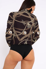 Black Rope Print Plunge Bodysuit - Jani-Bodysuits
