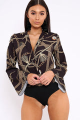 Black Rope Print Plunge Bodysuit - Jani-Bodysuits