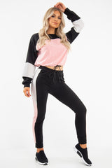 Black Rose Colour Block Sweatshirt Tracksuit - Kazia-Tracksuits