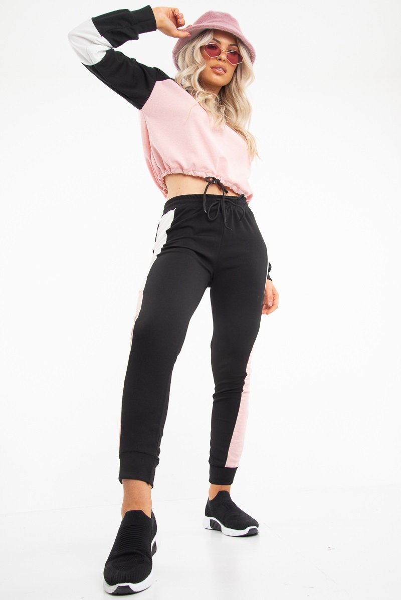 Black Rose Colour Block Sweatshirt Tracksuit - Kazia-Tracksuits