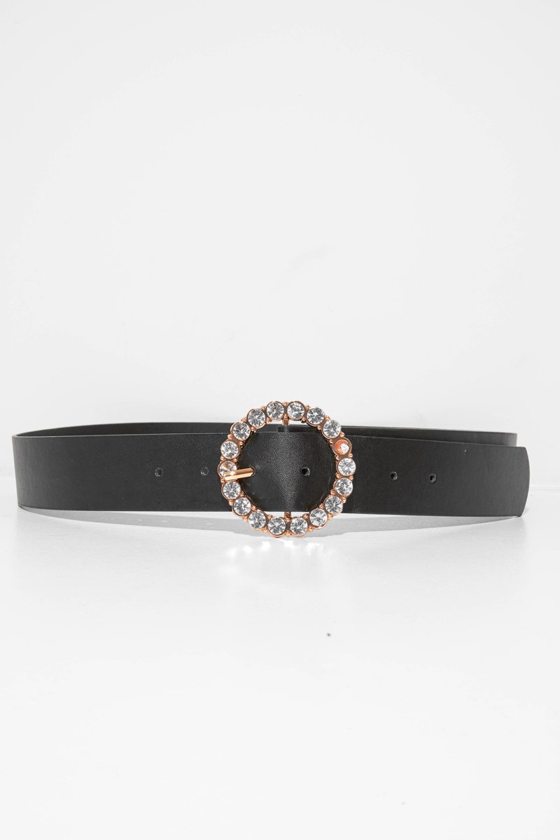 Black Rose Gold Diamante Buckle Belt - Ervie-Belts