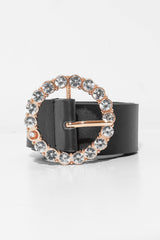 Black Rose Gold Diamante Buckle Belt - Ervie-Belts