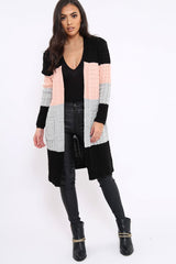 Black Rose and Grey Striped Cardigan - Nellie-Knitwear