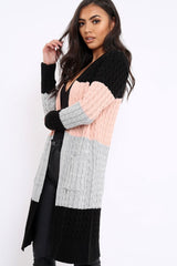 Black Rose and Grey Striped Cardigan - Nellie-Knitwear