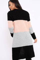 Black Rose and Grey Striped Cardigan - Nellie-Knitwear