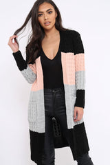Black Rose and Grey Striped Cardigan - Nellie-Knitwear