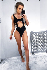Black Round Cutout Backless Swimsuit - Rinda-Swimsuits