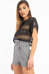 Black Round Neck Crochet Crop Top - Lucindy-Crop Tops
