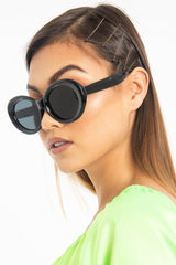 Black Rounded Oval Oversized Sunglasses - Chyna-Sunglasses