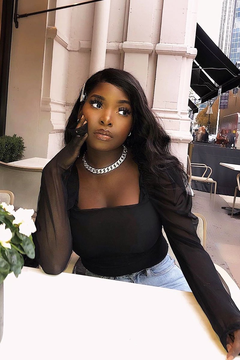 Black Ruched Body Mesh Sleeve Bodysuit - Amylee-Bodysuits