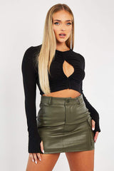 Black Ruched Centre Front Fastening Crop Top - Cambrea-Crop Tops