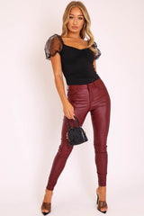 Black Ruched Front Organza Sleeve Top - Jamina-Tops