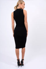 Black Ruched Midi Dress - Brylee-Dresses