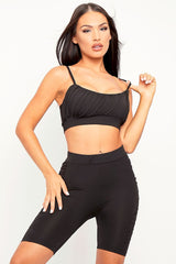 Black Ruched Panel Crop Top + Cycling Shorts Co-ord - Zariah-Co-ords