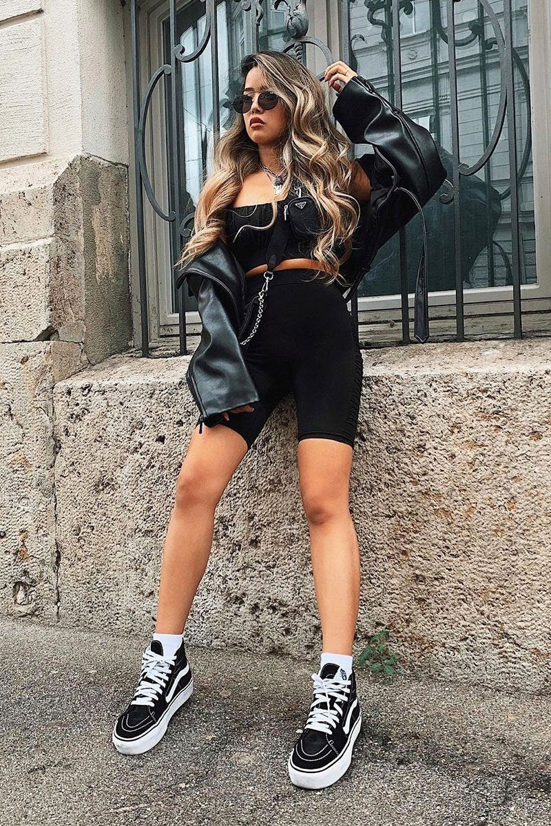 Black Ruched Panel Crop Top + Cycling Shorts Co-ord - Zariah-Co-ords