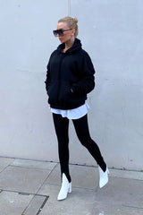 Black Ruched Sleeve Oversized Hoodie - Dezi-Hoodies