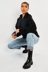 Black Ruched Sleeve Oversized Hoodie - Dezi-Hoodies
