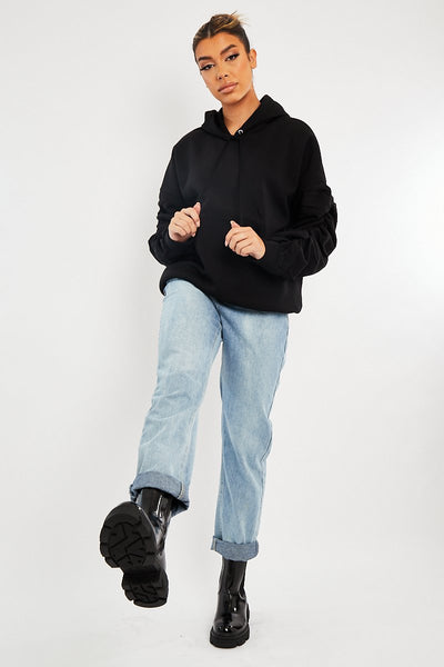 Grey Ruched Sleeve Oversized Hoodie - Dezi