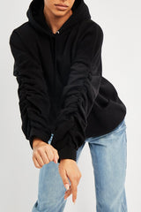 Black Ruched Sleeve Oversized Hoodie - Dezi-Hoodies