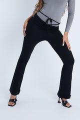 Black Ruched Waist Flare Trousers - Avanni-Trousers