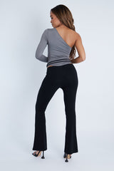 Black Ruched Waist Flare Trousers - Avanni-Trousers