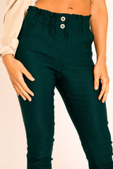 Black Ruched Waist Tapered Leg Trousers - Lovina-Trousers