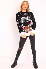 Black Rudolph Merry Christmas Jumper - Kimmie-Jumper