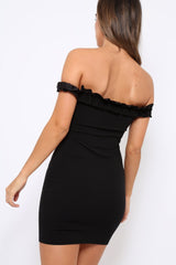 Black Ruffle Bardot Bodycon Dress - Mollie-Dresses