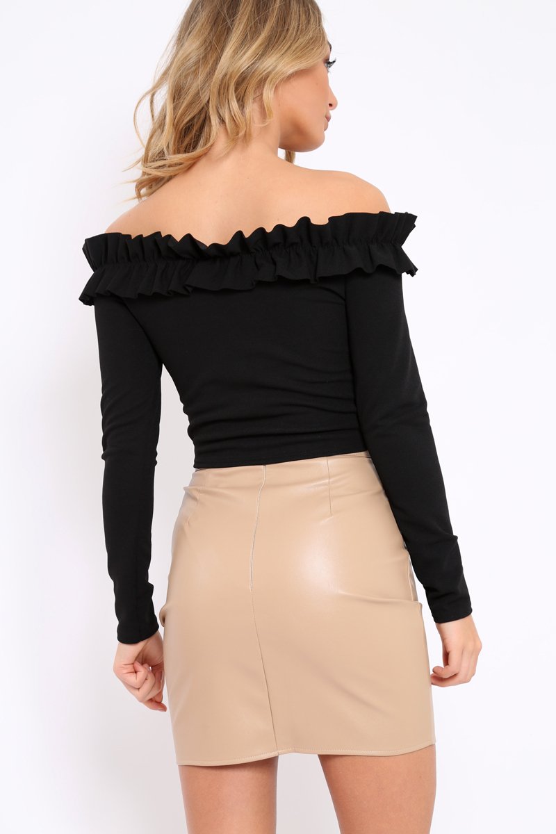 Black Ruffle Bardot Crop Top - Milly-Crop Tops