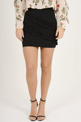 Black Ruffle Bodycon Mini Skirt - Ricci-Skirts