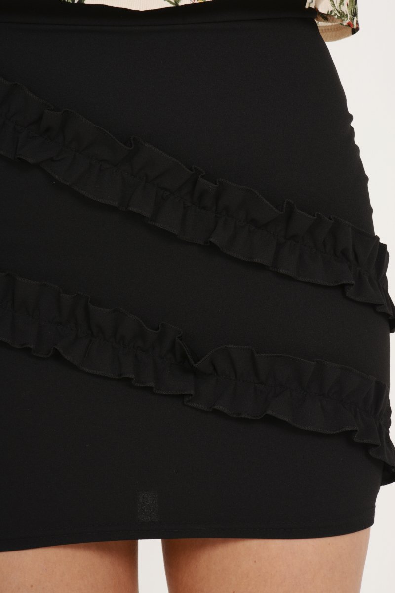 Black Ruffle Bodycon Mini Skirt - Ricci-Skirts