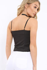Black Ruffle Front Cami Top - Alanna-Tops