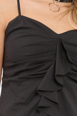 Black Ruffle Front Cami Top - Alanna-Tops