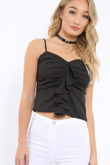 Black Ruffle Front Cami Top - Alanna-Tops