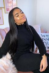 Black Ruffle Hem Chunky Knit Crop Jumper - Alannah-Crop Jumper