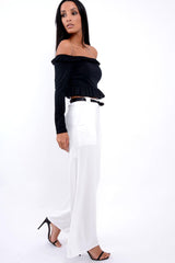 Black Ruffle Hem Ribbed Bardot Crop Top - Kaitlyn-Crop Tops