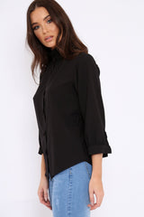 Black Ruffle Neck Blouse with Cut out Back - Amelie-Tops
