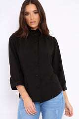Black Ruffle Neck Blouse with Cut out Back - Amelie-Tops