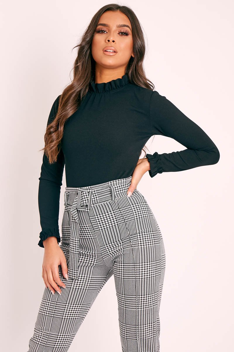 Black Ruffle Neck Bodysuit - Trudy-Bodysuits