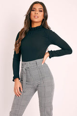 Black Ruffle Neck Bodysuit - Trudy-Bodysuits