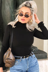 Black Ruffle Neck Bodysuit - Trudy-Bodysuits