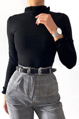Black Ruffle Neck Bodysuit - Trudy-Bodysuits