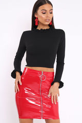 Black Ruffle Neck Lace Up Back Crop Top - Lindsey-Crop Tops