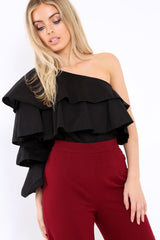 Black Ruffle One Sleeve Top - Sierra-Tops