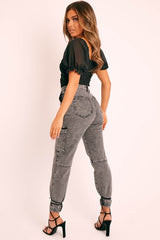 Black Ruffle Pearl Button Crop Top - Stefani-Crop Tops