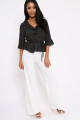 Black Ruffle Polka Dot Blouse - Cassie-Tops
