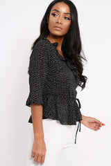 Black Ruffle Polka Dot Blouse - Cassie-Tops