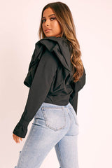 Black Ruffle Shoulder Cropped Shirt - Fiorella-Shirts