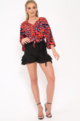 Black Ruffle Trim Belted Shorts - Afra-Shorts