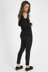 Black 'Santa Rosa' Print Cold Shoulder Slouchy Top - Demi-Tops